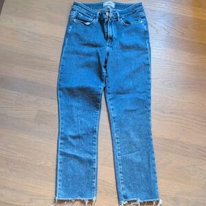 Paige Dark Blue Cropped Jeans with Frayed Hem